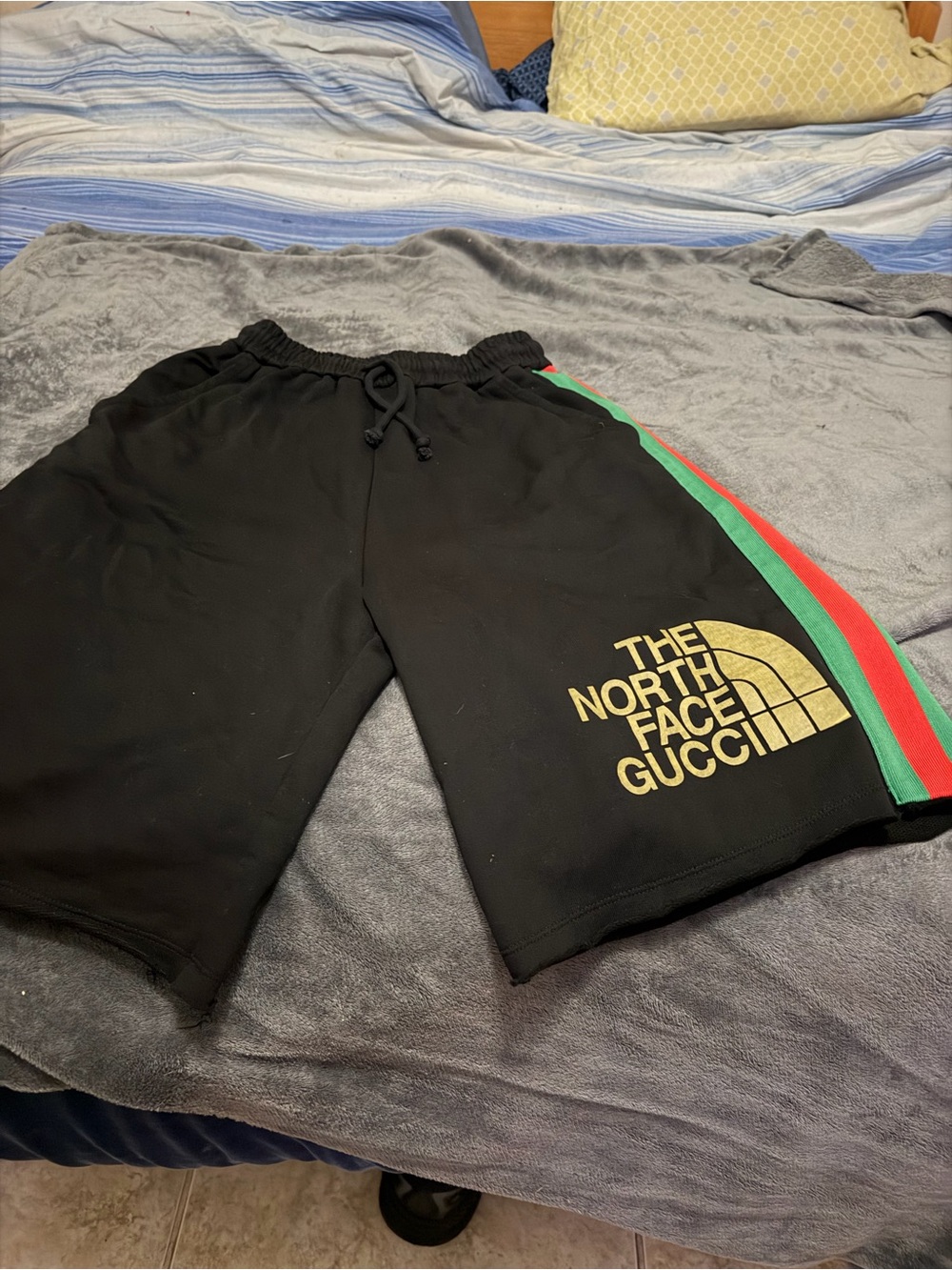 Gucci Northface Black Shorts with Red & Green Web Stripe